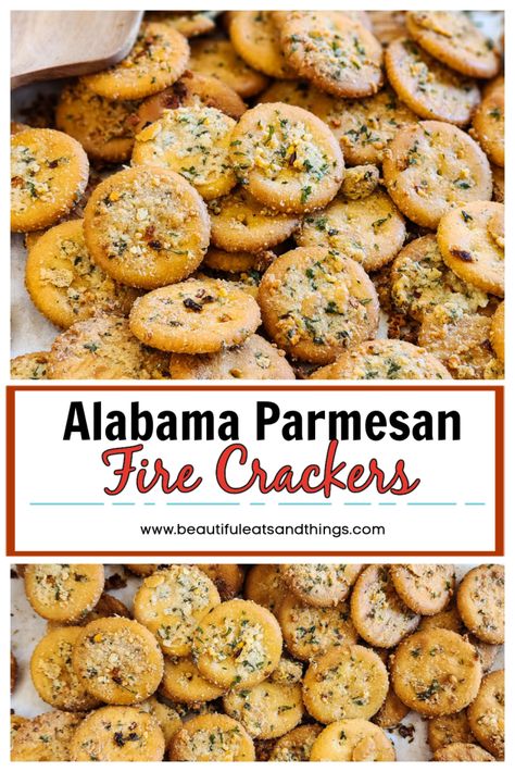 Alabama Parmesan Fire Crackers - Beautiful Eats & Things Homemade Snack Crackers, Alabama Fire Crackers Recipe, Spicy Crackers Recipe, Oyster Crackers Recipe, Ranch Oyster Crackers, Ranch Crackers, Spicy Crackers, Seasoned Crackers, Fire Crackers