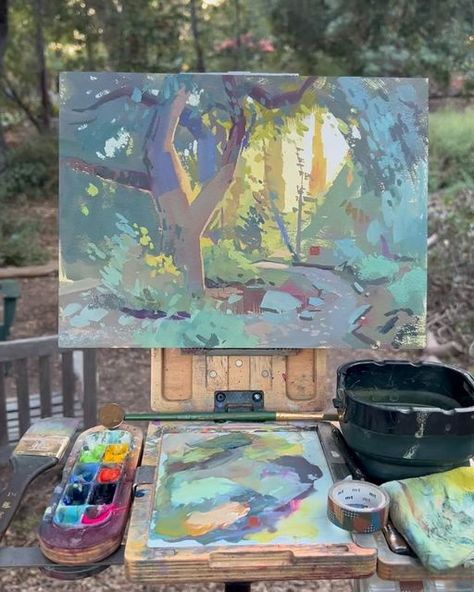 Michael Relth on Instagram: "@jenniferwang.arts @warriorpainters session 🍃 🌳 🌱 ☀️ 🌿🌲🌵 first time painting on an arches watercolor block, it was so fun !  —- #gouache #pleinair #pleinairpainting #gouachepainting #gouachepleinair" Stylized Acrylic Painting, Guache Paintings Ideas, Michael Relth, Couler Pallets, Holbein Gouache, Gouache Painting Techniques, Art Gouache Painting, Loose Art, Gouache Tutorial