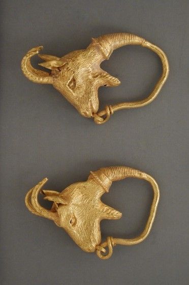 Pair of Earrings Eastern Mediterranean, Greek, circa 500 B.C. Jewelry and Adornments; earrings Gold Mr. and Mrs. Allan C. Balch Collection (M.52.1a-b) Ancient Greek Earrings, Ancient Gold Jewelry, Archeology Jewelry, Ancient Greece Jewelry, Goat Earrings, Greek Jewelry Ancient, Mediterranean Jewelry, Greek Earrings, Middle Eastern Jewelry