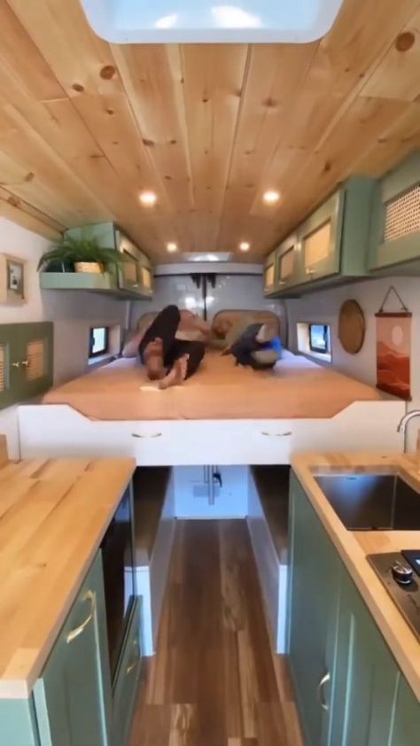 🏕Vanlife | Wanderlust | Camper on Instagram: “Living the van life to see the world! Get out there and live! 🥾⛺ Tag a Friend! 👊❤️ - For more VanLife Content Follow🚐; @vanlifevirals &…” Campervan Green Interior, Slide Out Van Bed, Slide Out Bed Van, Van Slide Out Bed, Green Van Interior, Green Camper Interior, Caddy Camping, Sliding Bed, Trailer Inspiration