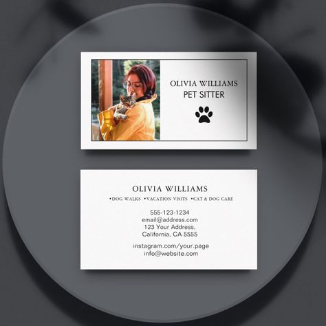 Pet Sitting Photo Minimalist Paw Print Business Card - business card Print Business Card, Pet Sitting Services, Business Cards Simple, Print Business, Paw Print Design, Business Card Modern, Modern Pet, Cat Fashion, Cat Scratching Post