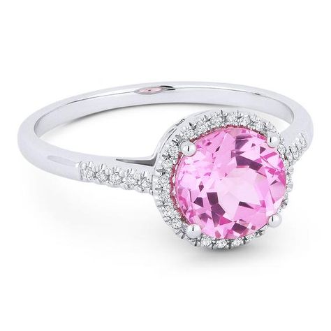 PRODUCT DESCRIPTION The featured ring is cast in 14k white gold and showcases a round cut lab-created pink sapphire center gem accentuated by round cut diamonds set on the halo setting and on both sides of the band. Feel free to drop me a line anytime with any questions, sizing, or style advice. Masonic Ring, Halo Setting, Charm Rings, White Gold Engagement, 14k White Gold Ring, Womens Wedding Bands, Three Stone Rings, Fine Rings, Diamond Halo