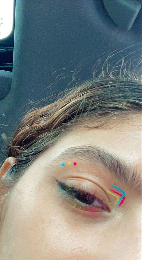 Close up of eye makeup for pride month. Pansexual colors of pink, blue, yellow. Bottom lashes coated in those colors and colorful dots/lines of these colors. Pansexual Eye Makeup, Pride Makeup Eyeliner, Lesbian Flag Eyeliner, Pride Makeup Subtle, Nonbinary Pride Makeup, Lesbian Eye Makeup, Pansexual Makeup Looks, Pan Pride Makeup, Pansexual Pride Makeup