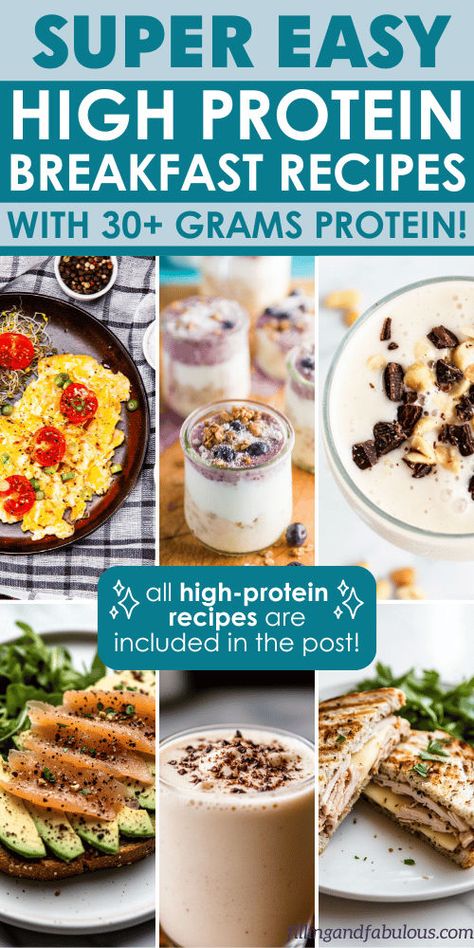 Kickstart your day with high-protein breakfasts that are both delicious and satisfying! These healthy breakfast recipes include options like high protein smoothies and high protein recipes without protein powder, plus creative high protein recipes without eggs to suit any preference. All with 30+ grams protein per recipe, and all recipes included IN the post! High Protein Meals Low Carb Breakfast, Fast Protein Breakfast Ideas, Healthy Big Breakfast Ideas, High Protein No Powder, Lean High Protein Breakfast, Protein High Breakfast, Protein Heavy Breakfast Ideas, Protein Breakfasts Healthy, Healthy High Protein Low Calorie Breakfast