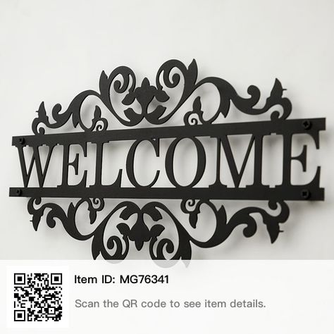 Metal Welcome Signs Outdoor, Front Porch Wall Decor Ideas, Outdoor Entryway Ideas, Door Number Plates, Hidden Hanger, Metal House Signs, Porch Entrance, Metallic Decor, House Number Plates