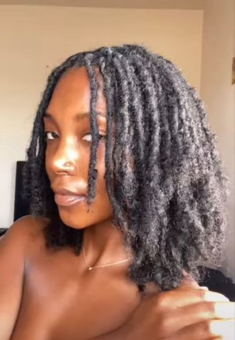 6 Inch Locs, Locs Middle Part, Mid Length Locs Black Women, Middle Part Locs Black Women, Locs Inspiration, Locs 4c Hair Black Women, Locs No Middle Part, Locs 4c, Big Locs Black Women