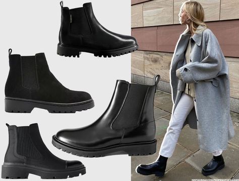 How To Style Chunky Chelsea Boots Women, Chunky Chealse Boots Outfit, Black Chunky Ankle Boots Outfit, Chunky Flat Boots Outfit, Chunky Heel Boots Outfit How To Wear, Short Chunky Boots Outfit, How To Style Chunky Boots With Jeans, Low Black Boots Outfit, Black Chunky Boots Outfit Fall