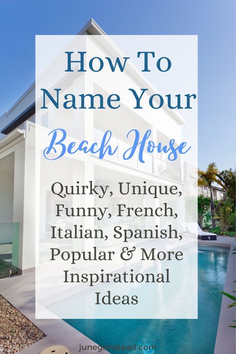 Quirky House Names, Unqiue House Names, Beach House Names, Funny House Names, Popular House Names Beach House Fence Ideas, Beach House Names Ideas Fun, Beach House Names Ideas, Beach House Landscaping Ideas, Small Beach House Interior, Coastal Beach House Exterior, Beach House Ideas, Nantucket Beach House, Pink Beach House