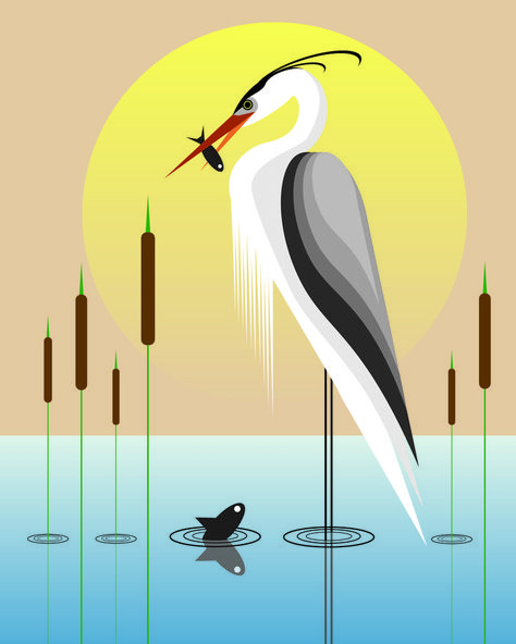 This newly created abstract heron art was designed in a graphics software program. The heron is standing in the water with a fish that it caught with a beautiful sunset in the background. The perfect gift for the bird lover! Download and print at an affordable price! Abstract Bird Art, Crane Illustration, Heron Illustration, Acrylic Birds, Animal Design Illustration, Art Deco Bird, Abstract Art Geometric, Heron Art, Pencil Drawings For Beginners