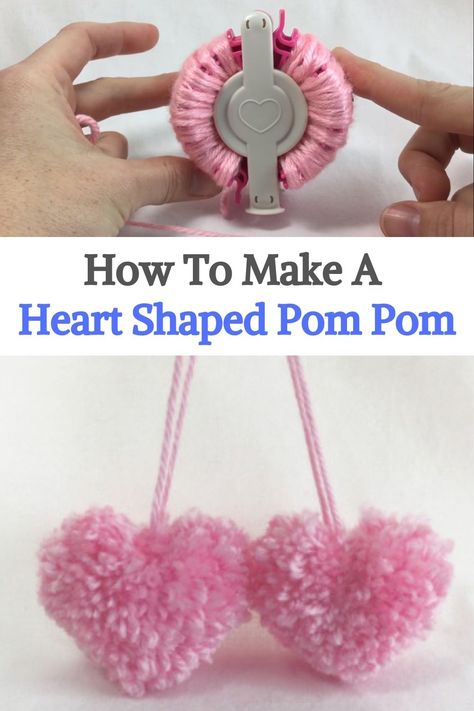 See how to make heart pom poms using the Clover Heart Shaped Pom Pom Maker. It’s actually quite easy once you understand the steps, and now I totally love it! I made a video showing how and why I was doing it wrong and then showing how to make the super cute heart-shaped pom-poms step-by-step. #urbakicrochet #crochet #pompom #heartcrochet #love #valentinesday Heart Shaped Pom Poms, Diy Heart Pom Pom, Pom Pom Valentine Craft, Heart Pompom Diy, Pom Pom Hearts, Pom Pom Teddy Bear, Valentine Pom Pom Crafts, Pom Poms Crafts, Heart Shaped Crafts