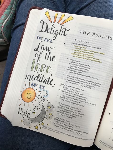 Psalm 1:1-2 Psalm 1 2-3, Psalm 1 Bible Journaling, Devotional Journal Ideas Design, Journaling Ideas Drawings, Psalms Bible Journaling, Psalm Study, Bible Annotations, Bible Garden, Bible Drawings