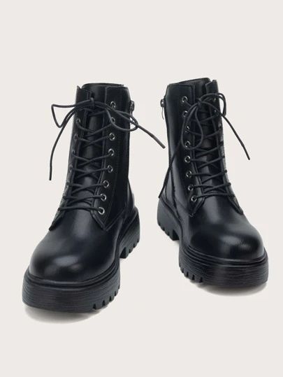 Women's Shoes| SHEIN Canada Timeless Boots, Boots Patterns, Lug Sole Boots, Womens Combat Boots, Zipper Heels, Boots Women Fashion, Unique Shoes, Black Boots Women, Classic Boots