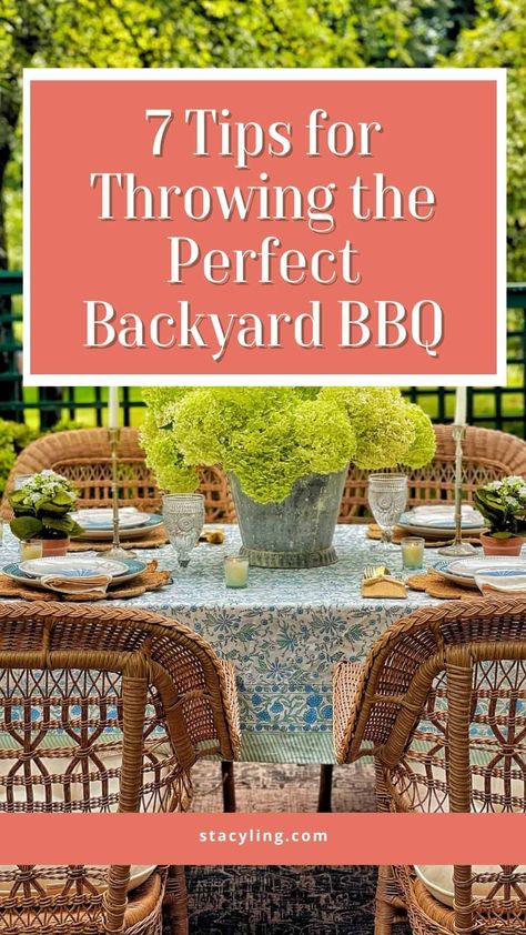 Looking for ways to enjoy a fun backyard BBQ this summer? Wait until you see these amazing table decor and entertaining ideas for your next summer barbeque. #bbqsummer #summerbbq #backyardbbq #backyardbarbecue #barbecueparty #backyardbarbeque #barbequeparty #summerdinnerparty #bbqtabledecorations #bbqtabledecorideas #backyardbbqtabledecorations Bbq Table Decorations Backyard Parties, Outdoor Bbq Party Ideas Decor Entertaining, Barbecue Decorations Ideas, Backyard Bbq Birthday Party Decorations, Bbq Decor, Backyard Bbq Party Ideas, Bbq Table Setting, Fancy Barbeque Party, Family Bbq Decorations Backyards