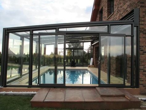 Patio enclosure Corso ULTIMA New Build Backyard, Retractable Pool Cover, Small Indoor Pool, Swimming Pool Enclosures, Indoor Swimming Pool Design, Simple Pool, Inside Pool, Indoor Pool Design, Piscina Interior