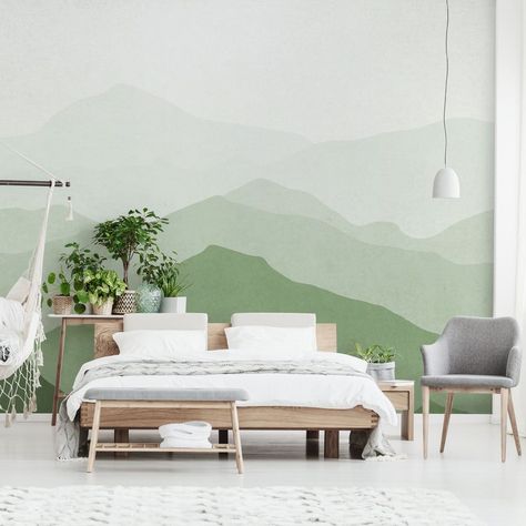 HAPPYWALL - WALL MURALS ONLINE on Instagram: “Did you know green colors are believed to relieve stress. Choose a green wall in your bedroom if you are looking for a calming effect 🙏🏻💚 .…” Calm Room, Wall Murals Diy, Mountain Mural, Kids Room Paint, Green Mountains, Bedroom Murals, Wall Murals Painted, Bedroom Wall Paint, Amazon Home Decor