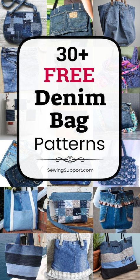 30+ Free Denim Bag  Purse Patterns #jeansbagpatterns #jeanbagspatternideas #recyclejeansbagpattern Denim Bag Tutorial Free Pattern, Denim Purses And Bags Old Jeans, Jeans Projects, Jean Projects, Denim Bags From Jeans, Artisanats Denim, Diy Old Jeans, Jean Ideas, Jean Diy