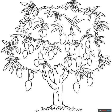 Free Mango Tree Coloring Page for Kids Tree Line Drawing, Tree Drawing Simple, Short Vowel Worksheets, Mango Trees, Tree Coloring, Tree Outline, Vowel Worksheets, Popular Cartoon Characters, Free Printable Coloring Sheets