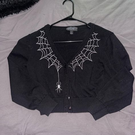 Widow spiderweb cardigan 3/4th sleeves Super soft... - Depop Spiderweb Cardigan, Spiderweb Clothing, Spiderweb Outfit, Spiderweb Fashion, Spiderweb Sweater, Baggy Cardigan, Yennefer Of Vengerberg, Fashion Aesthetics, Black Jacket