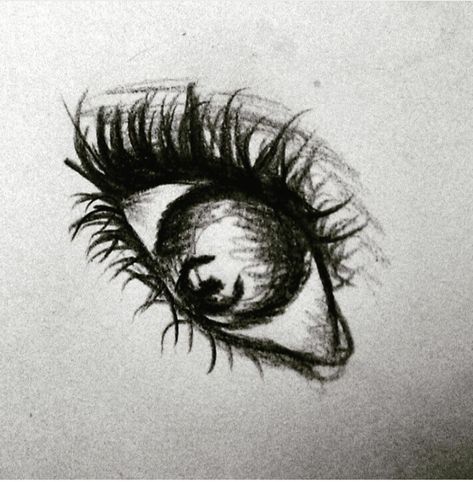 A charcoal sketch of an eye with a silhouette, my aim was to capture the feeling of being trapped inside a head full of negative thoughts and not know how to escape. I feel the black of the eye almost looks demon-like which echos the idea of negativity and the toxicity of thoughts. Drawing Of Feeling Trapped, Sketch Of An Eye, Hole Drawing, Fleurs Art Nouveau, Dark Holes, King Anime, Tobey Maguire, Sketching Ideas, Draw Two