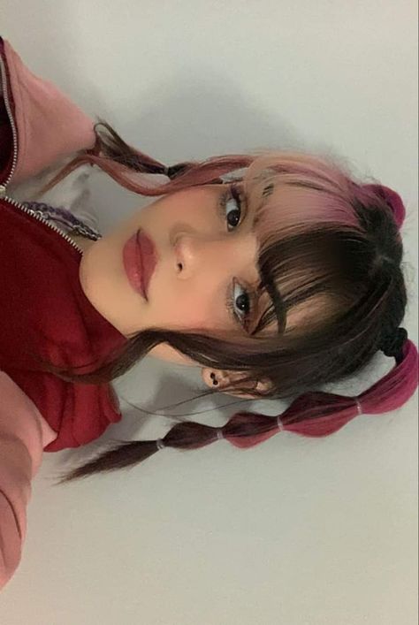 hairstyle bubble colored hair Pig Tail Braids Short Hair, Alt Hairdos, Alt Hairstyles Long Hair, Cute Hairstyles Grunge, Pink Tails Hairstyle, 2 Braids Short Hair, Alt Hair Styles Long, Egirl Hairstyle Short Hair, Cute Alternative Hairstyles