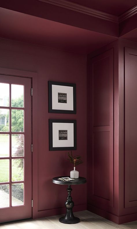 Announcing the Behr Color of the Year 2025 – Rumors. Add warmth and rich allure with this ruby red paint color and find inspiration to incorporate into your spaces. Behr Color Of The Year, Colours Interior Design, Burgundy Paint, Red Paint Colors, Interior Wall Colors, Living Room And Kitchen Design, Behr Colors, Airbnb Design, Behr Paint