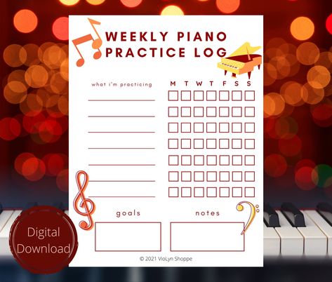 Excited to share the latest addition to my #etsy shop: Piano Weekly Practice Chart | Printable Practice Charts for Music Students and Teachers https://etsy.me/3KVkowW #homeschool #chorechartforkids #motivationforkids #violinpractice #printablechart #suzukipiano #printa Piano Practice Chart Printables Free, Cello Teaching, Piano Practice Chart, Flute Lessons, Violin Practice, Motivation For Kids, Piano Recital, Piano Practice, Music Journal