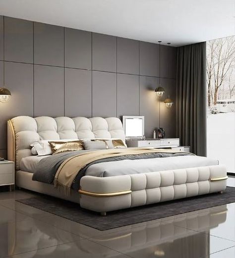 Luxurious Leather Art Bed With Metal Elegance / Lixra Bed Aesthetic, Leather Upholstered Bed, Leather Bed Frame, Gorgeous Bed, Luxury Bedroom Furniture, D Design, Bed Design Modern, King Size Bed Frame, Luxurious Bed