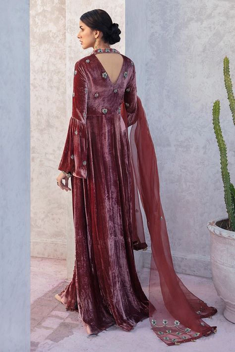 Brown Frock, Organza Dupatta, Matching Pants, Silk Pants, Silk Velvet, Top Fabric, Straight Pants, Velvet Dress, Pure Silk