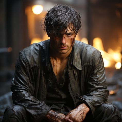 #HandsomeMen #MysteryMan #Charming #darkhandsomemale #wounded Male Character Inspiration Rugged, Dark Hair Male Character Inspiration, Kai Powerless, Asylum Book, Dystopian Romance, Dark Haired Men, Fantasy Writer, Dark Hunter, Character Inspiration Male