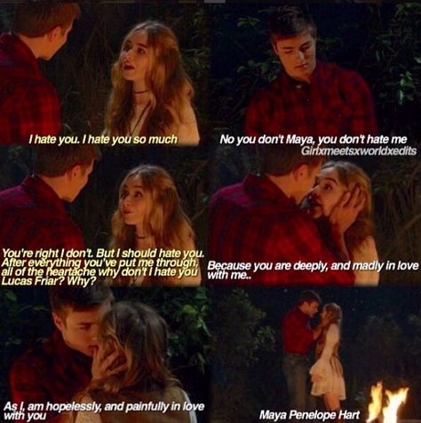 Maya and Lucas Maya And Lucas Kiss, Lucas And Maya, Maya And Lucas, Campfire Scene, Cory And Topanga, Riley Matthews, Disney Theory, Ripped Girls, Boy Meets Girl