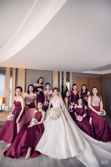 Wedding Gown For Bridesmaid, Wedding Dress And Bridesmaid Dress, Bridesmaid Pictorial Before Wedding, Bridesmaid Dresses For Christian Wedding, Bridesmaids With Bride, Filipino Bridesmaid Dress, Brides Made Dresses Bridesmaid, Maid Of Honor Different Color Dress, Entourage Gowns Bridesmaid