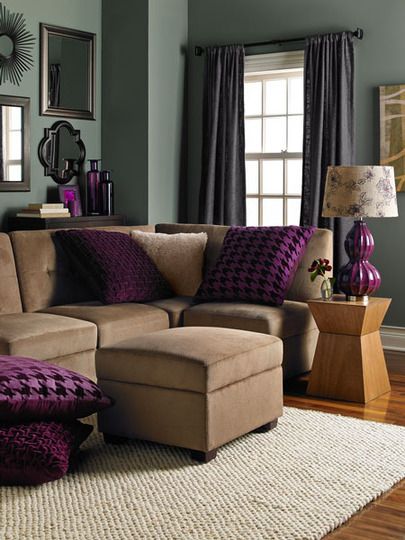 Tan Living Room, Comfy Space, Purple Living Room, Purple Room, Target Home, Purple Rooms, Purple Pillows, Room Color Schemes, Nice Colors