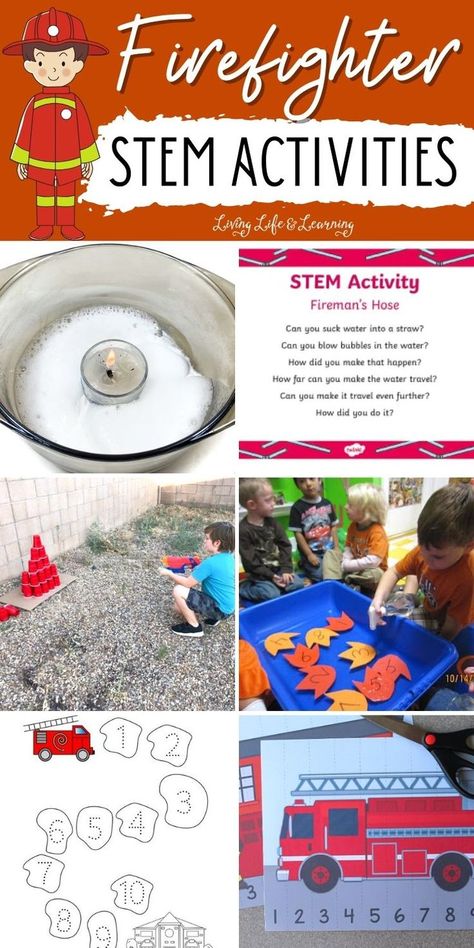 Firefighter STEM Activities Firefighter Activities, Thanksgiving Crafts And Activities, Fire Safety Theme, Kids Math Activities, Fire Safety Activities, Fire Safety Preschool, Fire Safety Week, Homeschool Math Curriculum, Stem Activities Preschool