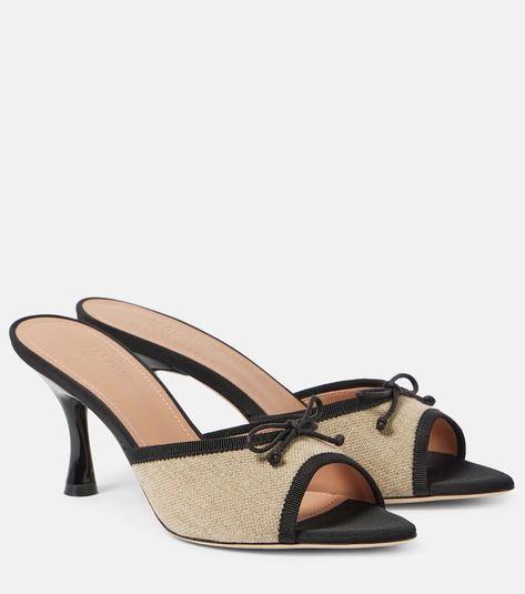 x Tabitha Simmons 70 leather-trimmed mules in neutrals - Malone Souliers | Mytheresa Pop Shoes, Minimal Shoes, Malone Souliers, Tabitha Simmons, Mid Heels Pumps, Mid Heel Sandals, Ankle Boots Flat, Kitten Heel Pumps, Evening Shoes