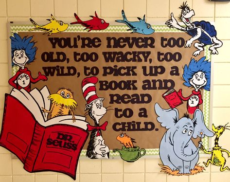 Disney Themed Reading Bulletin Board, Dr Seuss Reading Bulletin Board, Book Week Bulletin Board Ideas, Dr Seuss Library Ideas, Bulletin Board About Reading, Dr Suess Bulletin Board Ideas Preschool, Dr Seuss Bulletin Board Ideas Preschool, Dr Suess Bulletin Board Ideas Toddlers, Dr Suess Bulletin Board Idea