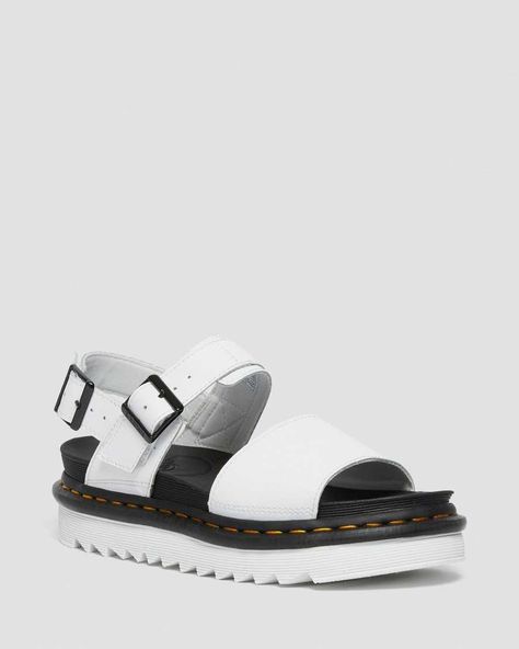 Shop Voss Women's Leather Strap Sandals at Dr. Martens. Free delivery on orders over $50 Voss Sandals, Dr Martens Voss, White Dr Martens, Martens Style, Black Dr Martens, Leather Strap Sandals, Birkenstock Arizona, Goodyear Welt, Us Man