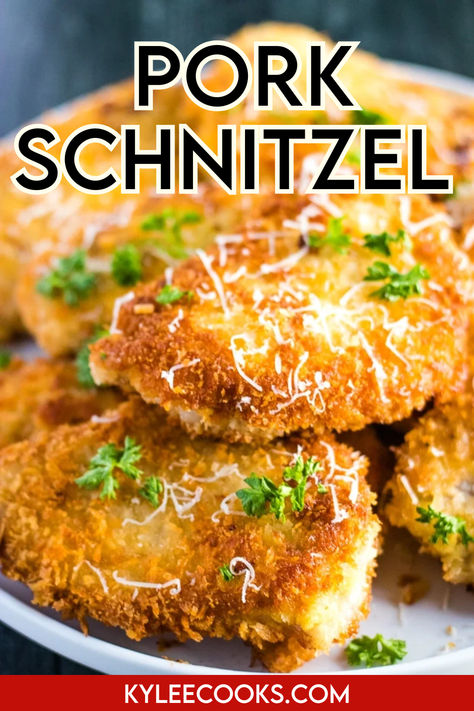 An image of Pork Schnitzel on a white plate Pork Snitzel Recipe Germany, Pork Snitzel, German Pork Schnitzel, Pork Schnitzel Recipe, Schnitzel Recipe, Schnitzel Recipes, Pork Schnitzel, Australian Food, Crispy Pork