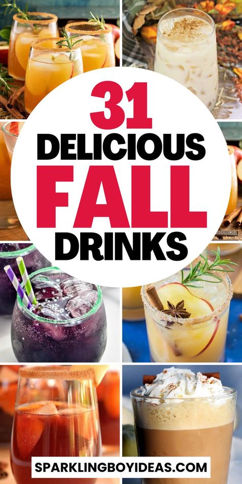 Fall drinks are perfect for cozy evenings. Discover autumn beverages like spiced fall cocktails and warm autumn drinks. Enjoy non-alcoholic fall punch and fall cocktails for all ages. Try cozy fall drink recipes like pumpkin spice lattes and caramel apple drinks. Serve autumn mocktails or apple cider cocktails. Maple syrup drinks and cranberry Thanksgiving cocktails add a unique touch. Explore Thanksgiving drinks and non-alcoholic holiday drinks for a refreshing twist on classic fall flavors. Fall Drinks For A Crowd, Fall Themed Cocktails, Autumn Mocktails, Easy Fall Drinks, Drinks For Party, Apple Cider Drinks, Fall Party Drinks, Autumn Beverages, Fall Punch