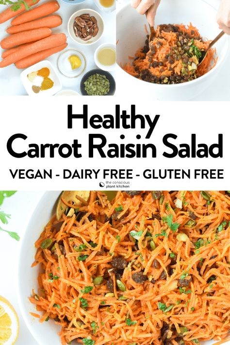 Grated Carrot Salad, Raisin Salad, Carrot Raisin Salad, Orange Dressing, Carrot Salad Recipes, Vegan Potato Salads, Easy Grilled Chicken, Sweet Carrot, Salad Vegan