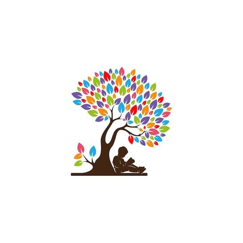 Colorful tree with children read book dr... | Premium Vector #Freepik #vector #kids-logo #tree-branch #silhouette-logo #preschool-logo Bookshop Logo, Childrens Logo, Preschool Logo, Branch Silhouette, Logo Tree, Dream Logo, Silhouette Logo, Kids Vector, Black Background Images