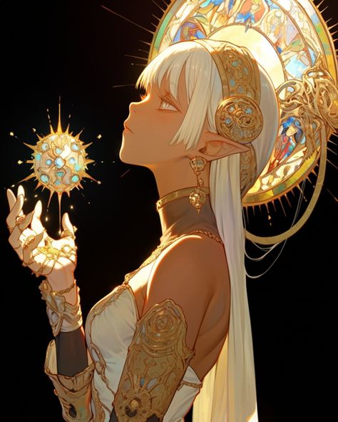 Priestess Character Design, Fae Characters, Elf Fantasy Art, Elf Goddess, Fantasy Poses, Blonde Elf, Sun Elf, Princess Oc, Elf Princess