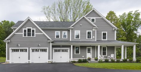 Stately Farmhouse Colors | Farmhouse Exterior Style Gallery | Behr Colonial House Colors, Farmhouse Exterior Colors, Farmhouse Colors, Exterior Gray Paint, Gray House Exterior, Gray Exterior, Gray House, Farm House Colors, Exterior Color Schemes