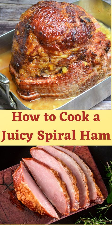 If you've ever had dry spiral ham, you know how important it is to know how to heat a precooked ham. Ham should be moist, tender and succulent not dry and overcooked. Since ham is precooked, reheating it just right can be a bit tricky. This pineapple glazed spiral ham recipe is simple yet flavorful. This hands off method gives you more time to spend with your friends and family. Serve Spiral Ham for Easter or Christmas your guests will love. Click to get the recipe. #spiralham #pinappleham How To Cook A Precooked Ham In Oven, Glazed Spiral Ham, Baked Spiral Ham, Ham For Easter, Cooking Spiral Ham, Precooked Ham, Ham In The Oven, Grandma Recipes, Spiral Sliced Ham