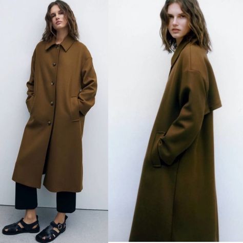 Zara Monteco Italian Fabric Wool Oversized Coat New With Tags Size: L Color: Brown Wool:75% Polyamide:25% Tags: Revolve, Outnet, Farfetch, Net-A-Porter, Shopbop, Nordstrom, Anthropologie, Christmas, Holiday 0156 Brown Wool Coat, Brown Trench Coat, Oversized Wool Coat, Lapel Coat, Long Overcoat, Trench Coat Style, Zara Jackets, Fall Coat, Oversized Coat