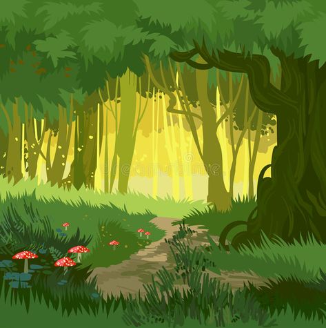 Fabulous bright green summer magical forest vector background mushrooms. Fabulou #Sponsored , #sponsored, #ad, #green, #Fabulous, #magical, #summer Jungle Cartoon, Cartoon Forest, Forest Vector, Forest Cartoon, Wood Illustration, Forest Drawing, Cartoon Trees, Bg Design, Forest Background