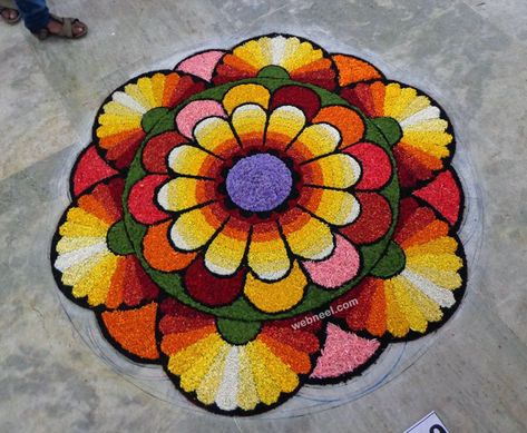 best onam pookalam design Onam Pookalam Design, Diwali Kolam, Onam Pookalam, Diwali Rangoli Designs, Pookalam Design, Rangoli Designs For Competition, Indian Rangoli Designs, Rangoli Simple, Easy Rangoli Designs Diwali