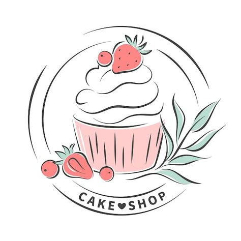 Logotipo de pastelería cupcake y bayas | Premium Vector #Freepik #vector #cupcake #fondos-pasteleria #pasteleria #logo-pasteleria Logo Ideas For Food Business, Bakery Shop Logo Design, Logo Design Ideas For Bakery, Logo For Bakery, Logo Design Cake, Logo Pastry, Cute Bakery Logo, Cakes Logo, Cake Logos