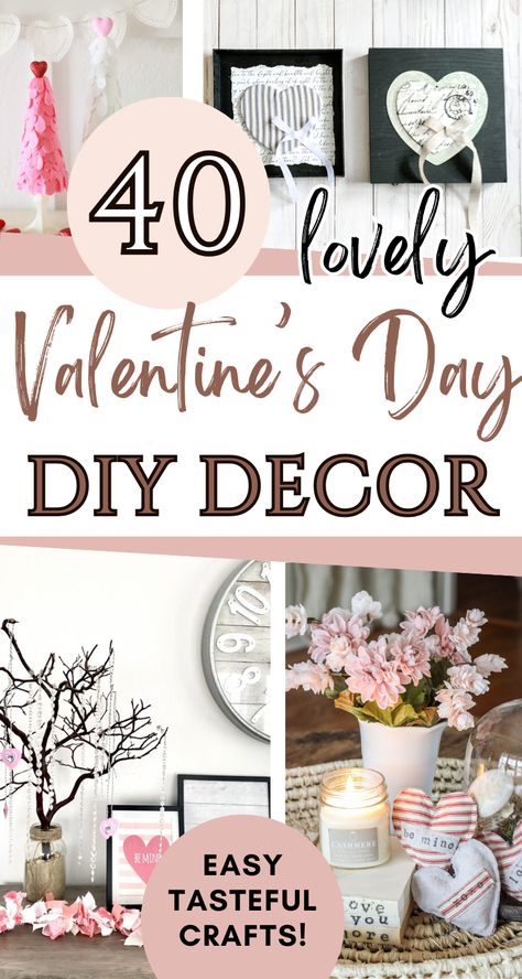 Are you looking for cheap Valentine's Day ideas? DIY Valentine's Day decorations are a great way to spruce up your home after winter! Check out these beautiful Valentine's Day decor ideas  - these are easy Valentine's Day crafts with ideas for all skill levels, even beginners. Many are in gorgeous rustic and farmhouses styles! Valentine's Day DIY home decor projects are ideal for budget-friendly decorations! Valentine Gifts To Sell Ideas, Valentine Decor For Office, Black And Gold Valentine Decor, Valentine 2x4 Wood Blocks, Decorate Valentines Day Home, Valentines Decorations For Home Mantels, Cute Valentines Decor, Valentine’s Diy Decor, Valentine Topiary Diy