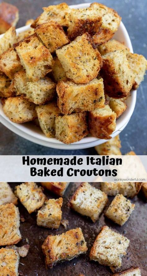 How To Make Croutons, Croutons Recipe, Garlic Croutons, Crouton Recipes, Salad Soup, Croutons Homemade, Stale Bread, Homemade Italian, Easy Bread Recipes