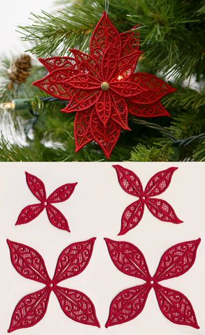 Perfect Poinsettia (Lace) design (UTZ2047) from UrbanThreads.com Free Standing Lace Machine Embroidery, Fsl Embroidery, Jul Diy, Best Embroidery Machine, Embroidery Hoop Crafts, Ideas Embroidery, Sewing Machine Embroidery, Urban Threads, 3d Embroidery